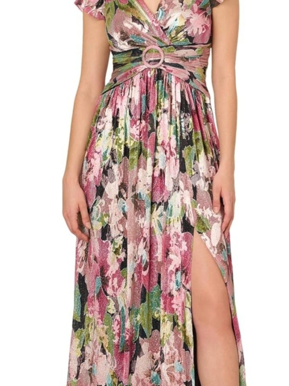 Floral Pink Multi Wrap Maxi Dress with Side Slit